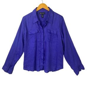 INC Shirt Womens 16 Purple Linen Button Up Long Sleeve Utility Casual Top